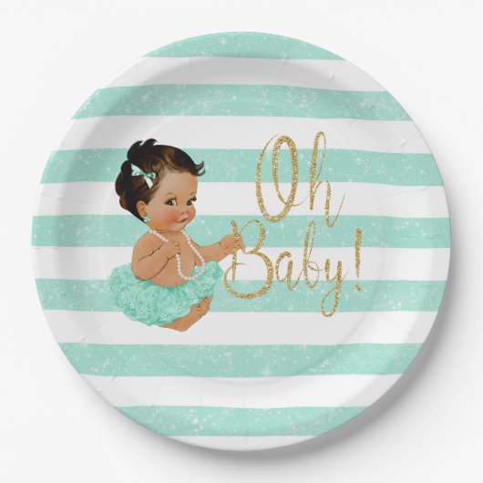 Assiettes En Carton Oh Baby Mint Tutu Ballerina Stripes Gold Parties s (Devant)