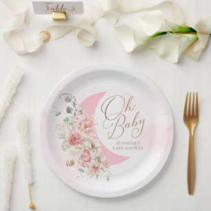 Assiettes En Carton Oh Baby Moon Girl Baby shower