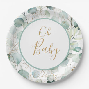 Assiettes En Carton Oh Baby Papier Plaques Baby shower Eucalyptus