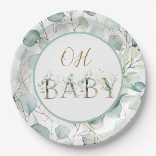 Assiettes En Carton Oh Baby Papier Plaques Baby shower Eucalyptus