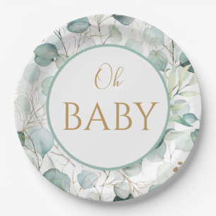 Assiettes En Carton Oh Baby Papier Plaques Baby shower Eucalyptus