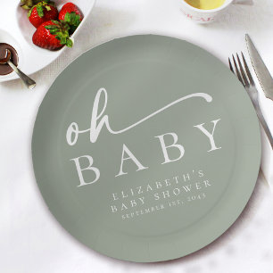 Assiettes En Carton Oh Baby Sage Green Baby shower minimaliste