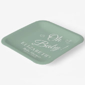 Assiettes En Carton "Oh Baby" Sage Vert Moderne Baby shower minimalist (Angulaire)