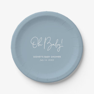 Assiettes En Carton Oh Baby Sky Blue Baby shower personnalisé