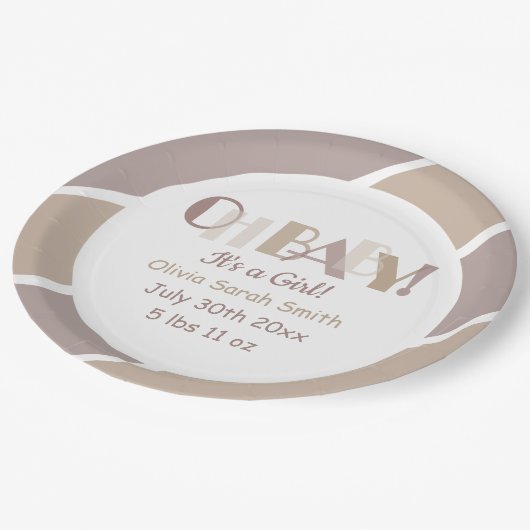 Assiettes En Carton Oh Baby Typographie Mocha Baby shower moderne (Angle)