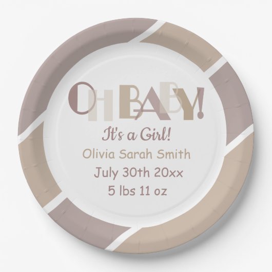 Assiettes En Carton Oh Baby Typographie Mocha Baby shower moderne (Devant)