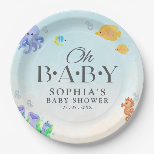 Assiettes En Carton Oh Baby Under Sea Baby Shower (Devant)