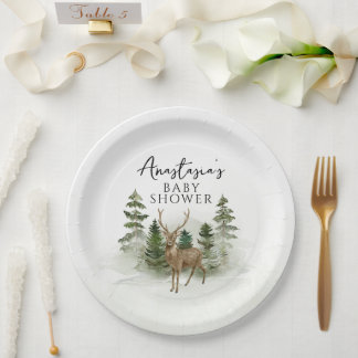 Assiettes En Carton Oh Baby Woodland Aquarelle Baby shower rustique