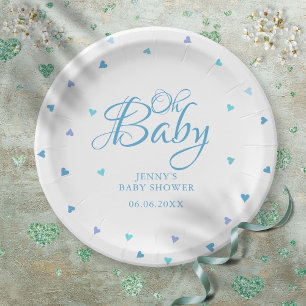 Assiettes En Carton Oh Bébé Amour Bleu Cœurs Baby Shower / Sprinkle
