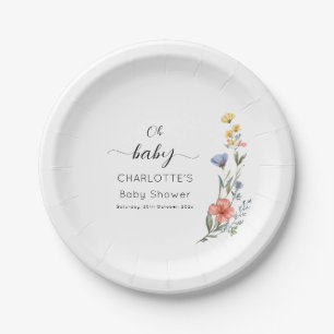 Assiettes En Carton Oh Bébé ! Baby Shower Fleur de Wildflower Aquarell