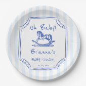 Assiettes En Carton Oh bébé bleu rocking cheval croquis baby shower (Devant)