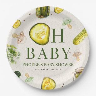 Assiettes En Carton Oh Bébé Cornichons et Tétines Baby Shower Neutre