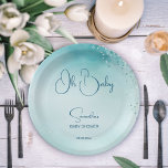 Assiettes En Carton Oh bébé cyan aqua bleu baby shower modèle<br><div class="desc">Oh bébé cyan aqua bleu baby shower modèle imprimé papier personnalisé plaques de baby shower personnalisées vaisselle simple abstrait aquarelle moderne baby shower imprimé</div>