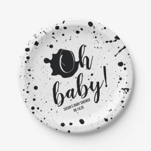 Assiettes En Carton Oh Bébé Noir + Blanc Splatter Unisex Baby shower