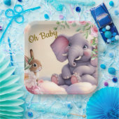 Assiettes En Carton Oh Bébé plaques de papier, Eléphant et lapin (Fête)