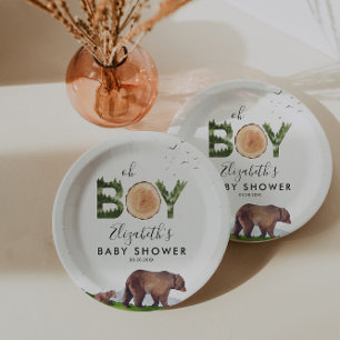 Assiettes En Carton Oh Boy Aquarelle Bois Ours Baby shower