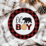 Assiettes En Carton Oh Boy Bear Buffalo Plaid Baby shower<br><div class="desc">Oh mon Dieu ! Baby shower avec ours noir et assiettes de fête de buffle.</div>