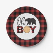 Assiettes En Carton Oh Boy Bear Buffalo Plaid Baby shower (Devant)