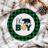 Assiettes En Carton Oh Boy Bear vert Buffalo Plaid Baby shower