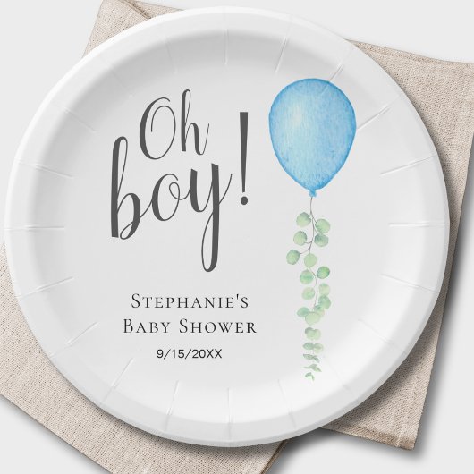 Assiettes En Carton Oh Boy Blue Balloon Baby shower garçon