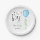Assiettes En Carton Oh Boy Blue Balloon Baby shower garçon (Devant)