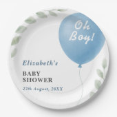 Assiettes En Carton Oh Boy Blue Balloon Eucalyptus Baby Shower (Devant)