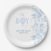 Assiettes En Carton Oh Boy Blue Toile Safari Baby shower animal (Devant)