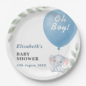 Assiettes En Carton Oh Boy Elephant Balloon Eucalyptus Baby Shower (Devant)