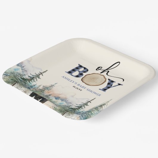 Assiettes En Carton Oh Boy Lumberjack Baby shower d'ours de forêt (Angulaire)