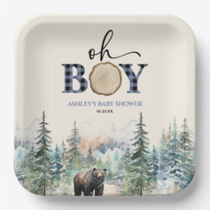 Assiettes En Carton Oh Boy Lumberjack Baby shower d'ours de forêt