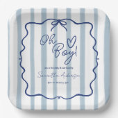 Assiettes En Carton Oh Boy mignon Baby shower Whimsical Blue Stripes (Recto)
