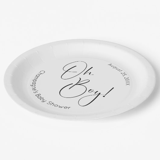 Assiettes En Carton Oh Boy Modern Script Baby shower (Angle)