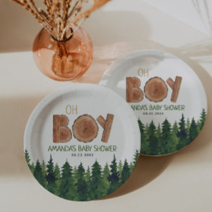 Assiettes En Carton Oh Boy - Rustic Boy Baby shower Woodland