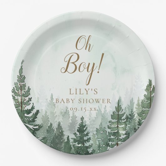 Assiettes En Carton Oh Boy Rustic Pine Tree Baby shower forestier (Devant)