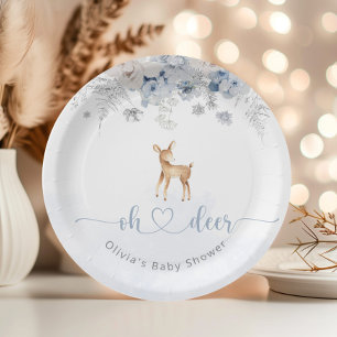 Assiettes En Carton Oh cerf c'est un garçon baby shower bleu hiver