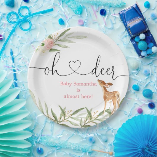 Assiettes En Carton Oh cerf rose or verdure baby shower cerf (Fête)