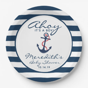 Assiettes En Carton Oh, c'est un baby shower nautique de blanc de