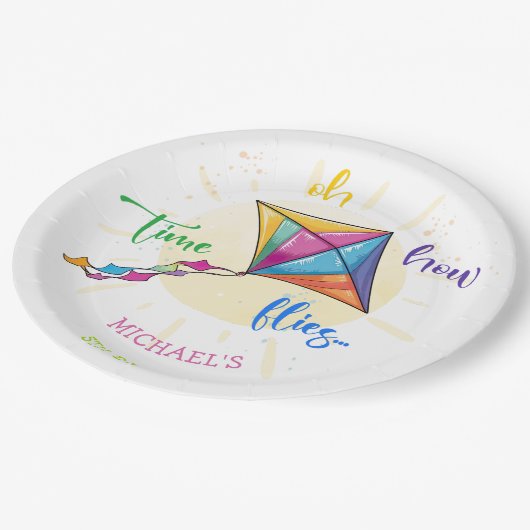 Assiettes En Carton Oh comment le temps vole aquarelle cerf-volant ann (Angle)