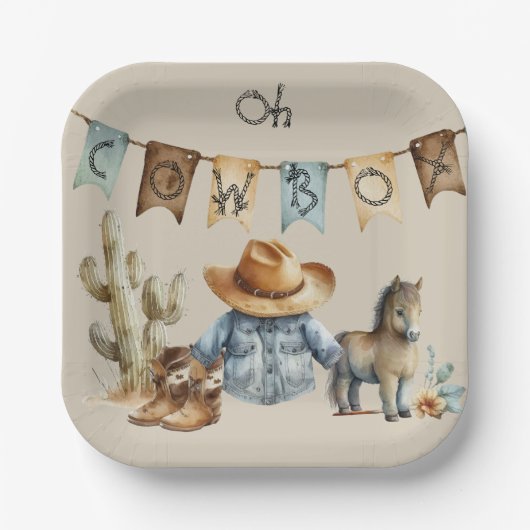 Assiettes En Carton Oh Cowboy Plaque Papier Occidentale Anniversaire (Recto)