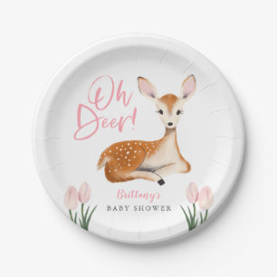 Assiettes En Carton Oh Deer Baby shower de printemps rose