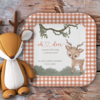 Assiettes En Carton Oh Deer baby shower forestier neutre pour le genre