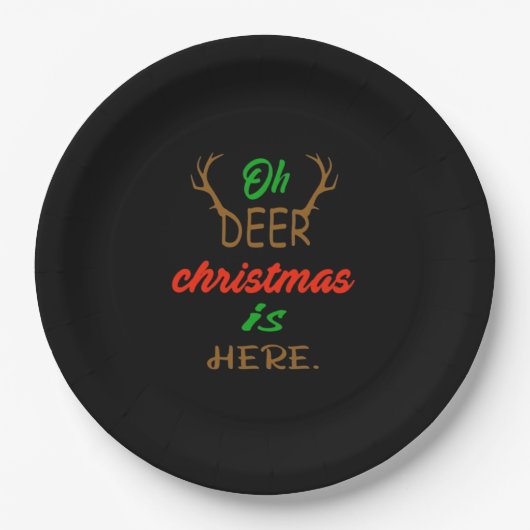 Assiettes En Carton Oh Deer Christmas Celebration Holiday Design (Devant)