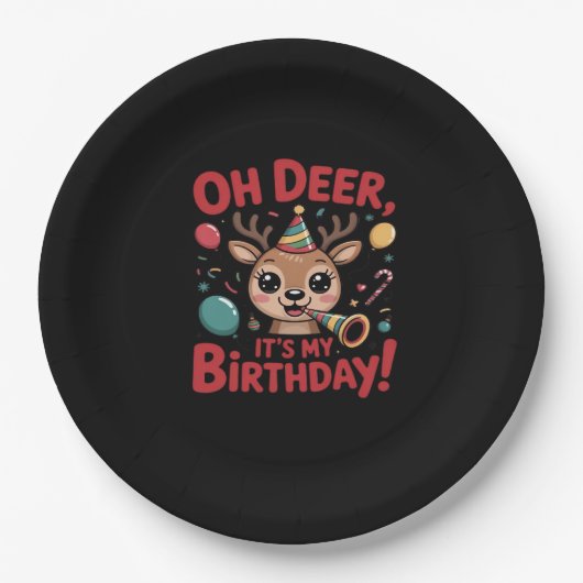 Assiettes En Carton Oh Deer Its My Birthday Cute Reindeer Festive Styl (Devant)