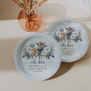 Assiettes En Carton Oh Deer Winter Boy Blue Floral Baby shower