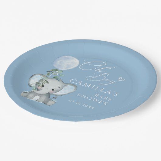 Assiettes En Carton Oh garçon éléphant garçon Baby shower de ballon (Angle)