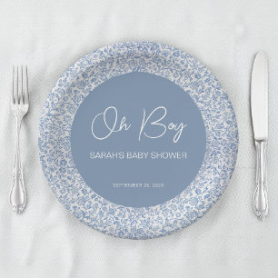 Assiettes En Carton Oh Garçon Fleur Bleu et Blanc Baby Shower
