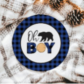 Assiettes En Carton Oh garçon ours bleu Buffalo Plaid Baby shower