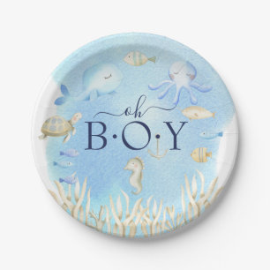 Assiettes En Carton Oh Garçon Sous La Mer Baby shower Plaque 7"