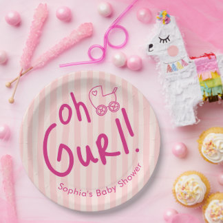 Assiettes En Carton Oh Gurl Fille Rayure Fête de Naissance 