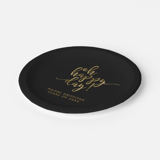 Assiettes En Carton Oh Happy Day Gold Script Graduation (Angle)